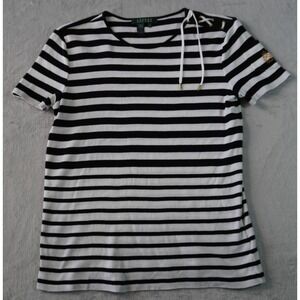 Lauren‎ Ralph Lauren Short Sleeve 100% Cotton T shirt Black White Striped Small